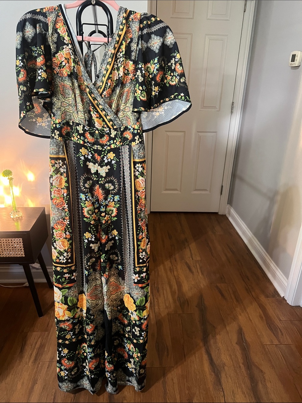 Flying Tomato Floral V-Neck Romper - Black/Orange/Yellow/Green